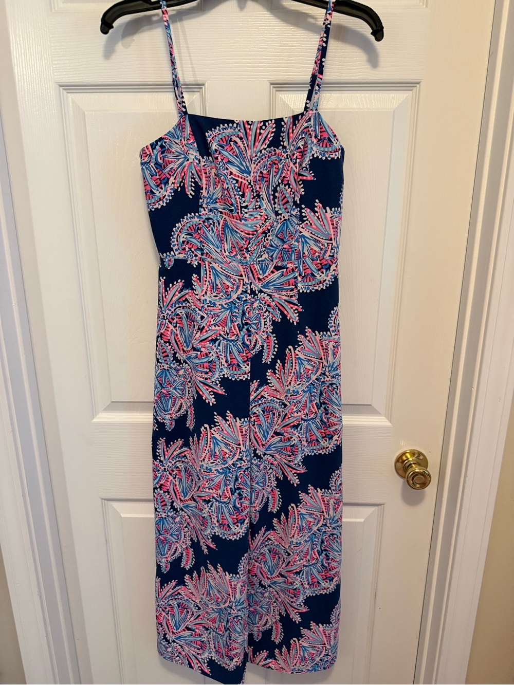 Lilly Pulitzer Navy Pink & Light Blue Spaghetti Strap Jumpsuit